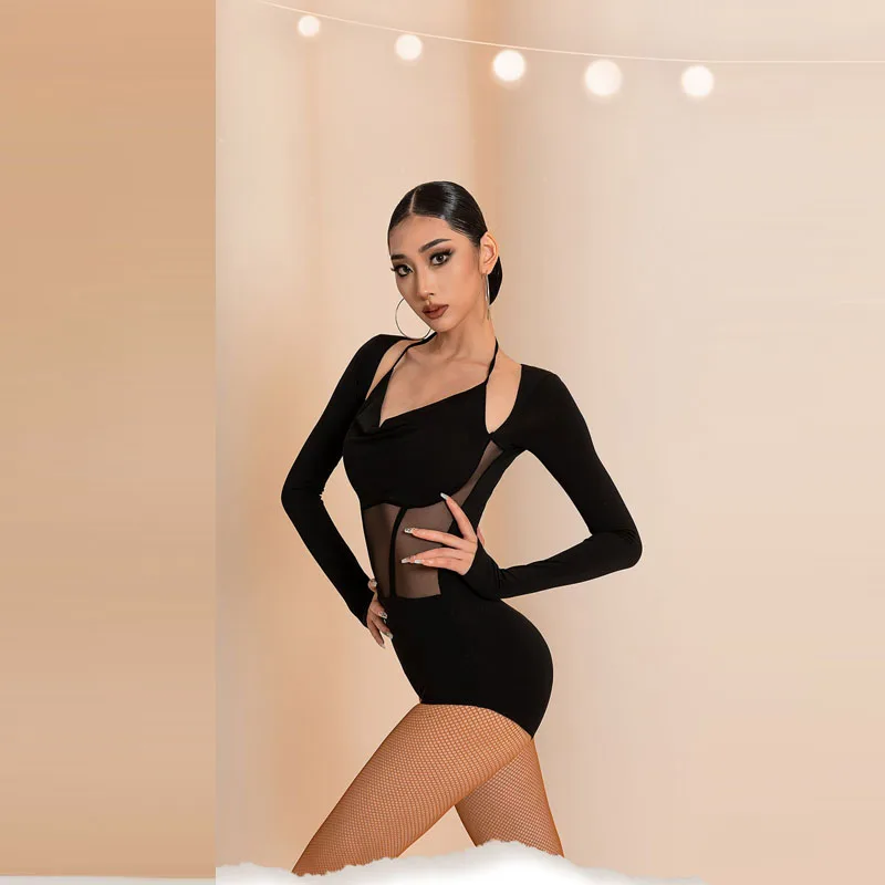 

2022 New Fall Winter Long Sleeve Perspective Women Latin Dance Bodysuits Latin Dance Tops for Ballroom Belly Dance Performances