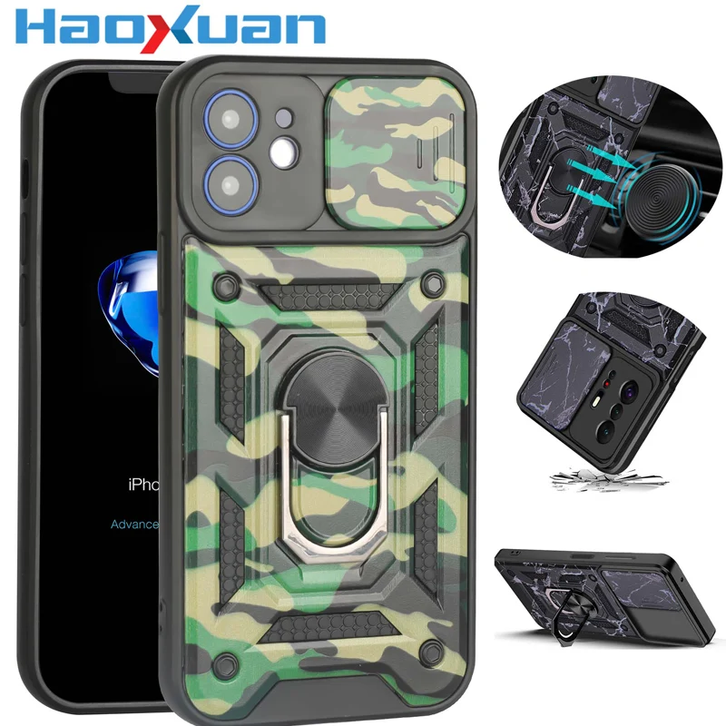 

Shockproof Phone Case For iPhone 7 8 SE 2020 7Plus 8Plus X XR XS MAX Push Window Bracket Camo Back Cover For iPhone 11 12 13Pro