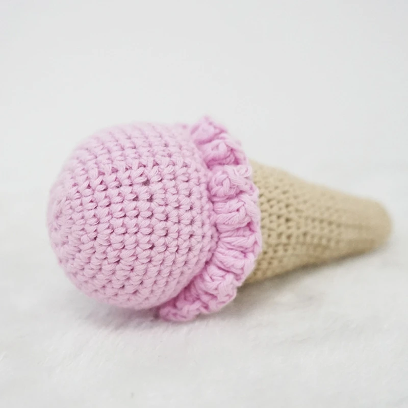 

DIY Crochet Ice Cream Rattle Toy Baby Teether Infants Teething Nursing Knitting Rattle Educational Montessori Toy