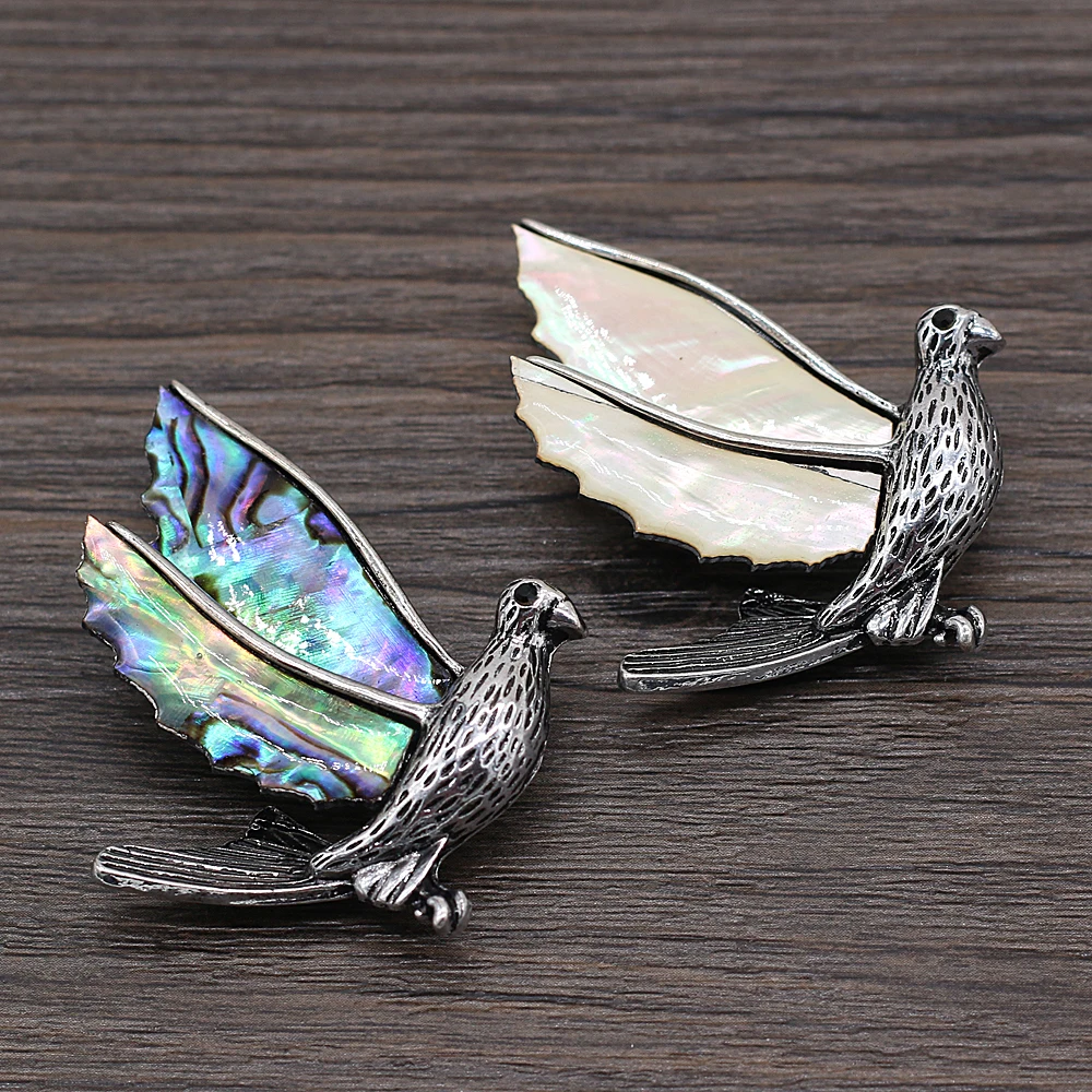 

Natural Shell Alloy Abalone White Pigeon Brooch Pendant For Jewelry Making DIY Necklace Earrings Accessories Charms Gift 50x35mm