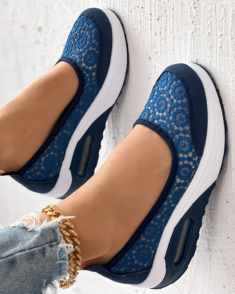 Women Shoes Casual Fashion Solid Color Daily Wear Round Toe Contrast Lace Slip-on Sneakers