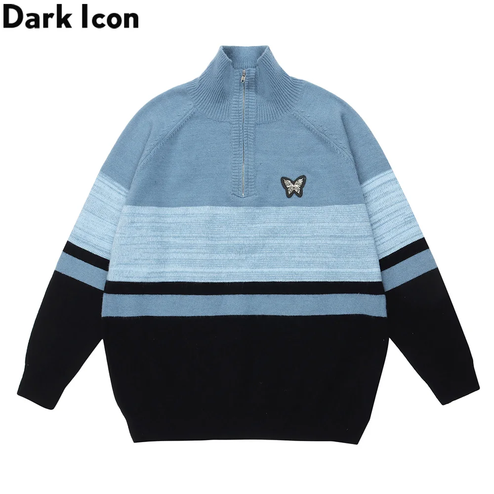 

Dark Icon Half Zipper Stand Collar Off Shoulder Men's Sweater Autumn Knitwear Unisex Clothing