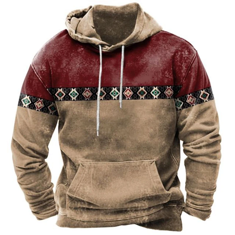 2023 Men's Sweatshirt Long Sleeve Hoodie Autumn Winter Harajuku Ethnic Wind Graphics Retro Pullover Street Loose Casual Hoodie