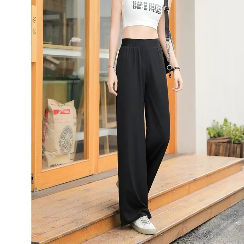 

Женские брюки с высокой талией, весна-лето 2022, новые модные однотонные широкие брюки до пола, женские модные корейские брюки y2k