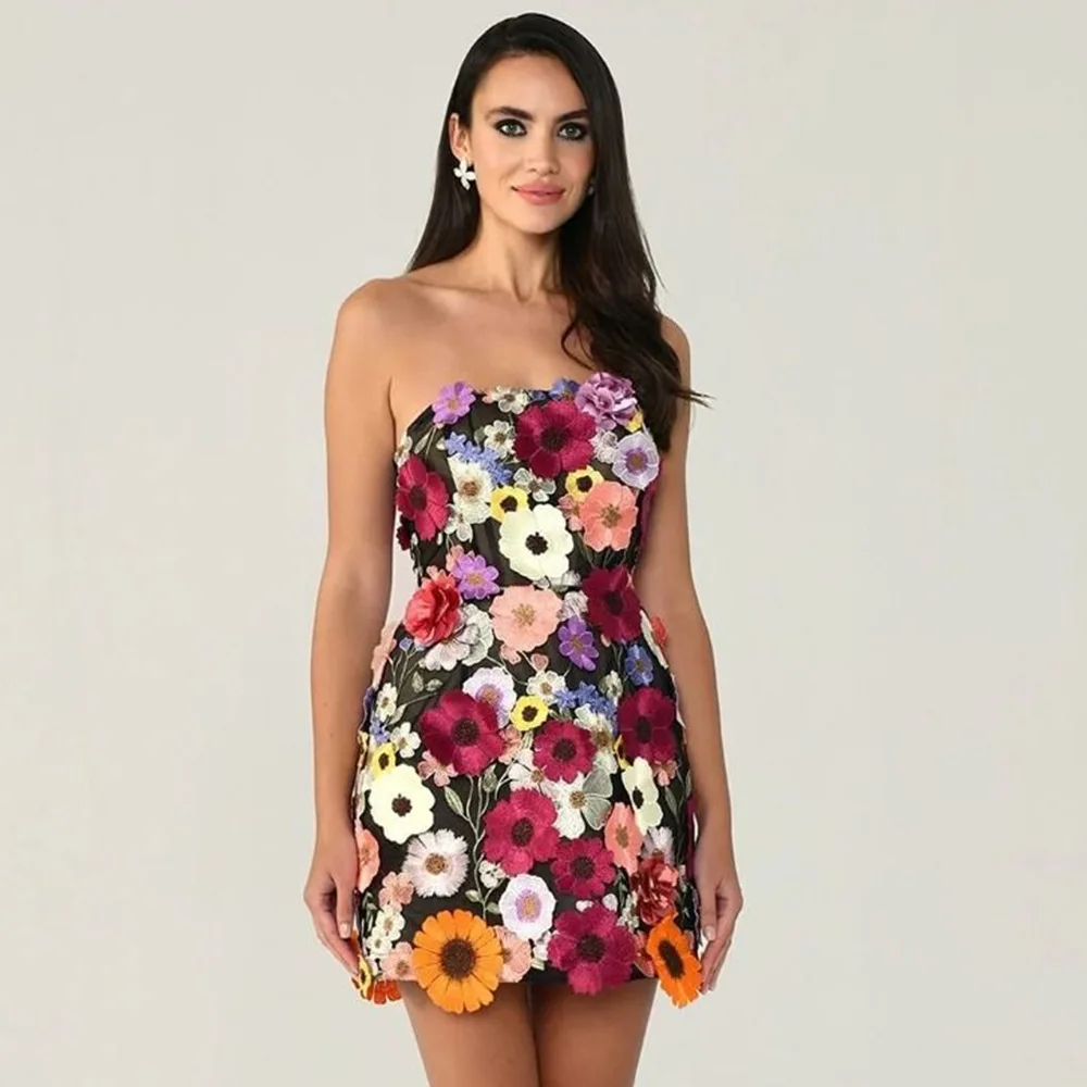 2024 модное элегантное женское платье THeavy с цветочной вышивкой без бретелек для