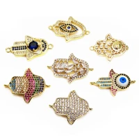 micro color zircon inlaid colorful palm eyes style hand card copper accessory link bracelet for jewelry making accessory