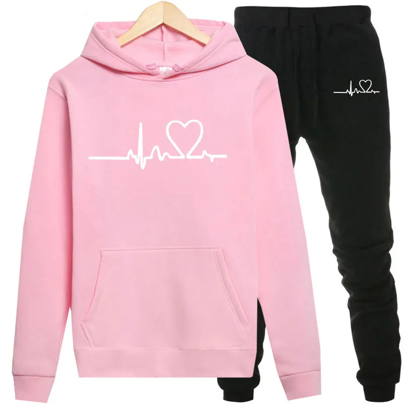 

Autumn Tracksuit Women Print Hooded Pullover Hoodies and Elastic Waist Sports Pants Casual Outfits Suit Female Clothes