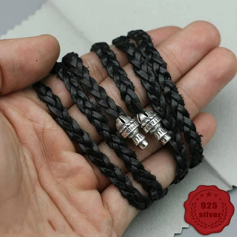 

C27 s925 sterling silver rope necklace neck rope lovers silver accessories leather rope buckle brand black rope lanyard new hot