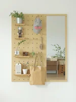 Hole board dressing mirror porch mirror small wood good product living room shelf Nordic wind paste wall hanging whole-body