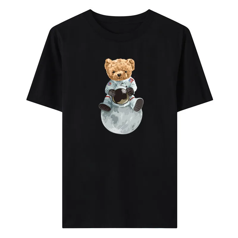 

Summer new short-sleeved men's slim all-match half-sleeve top bear astronaut print T-shirt