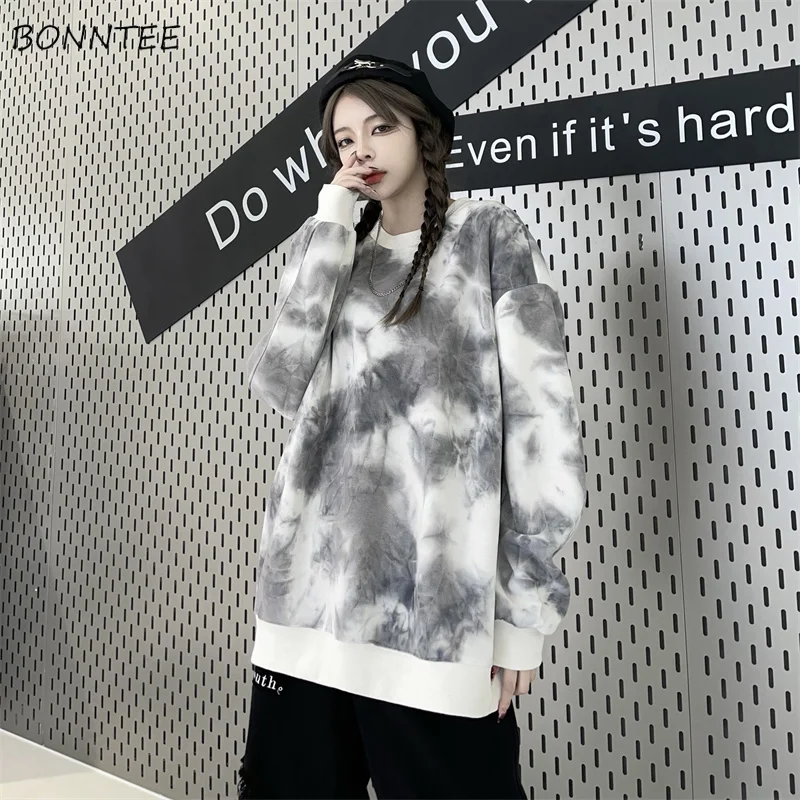 

Sweatshirts Woman Casual Tie Dye Streetwear All-match Loose Harajuku Autumn Retro Fashion Korean Style Students Cozy New Design