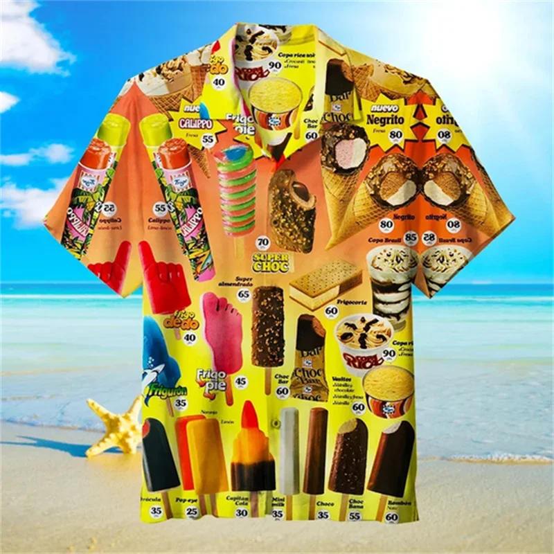Vintage 80s 90s Clothes 3D Print Trendy Cool Fashion Ice Cream Shirts Beach Party Tops Short Sleeves Summer Men's Men Top