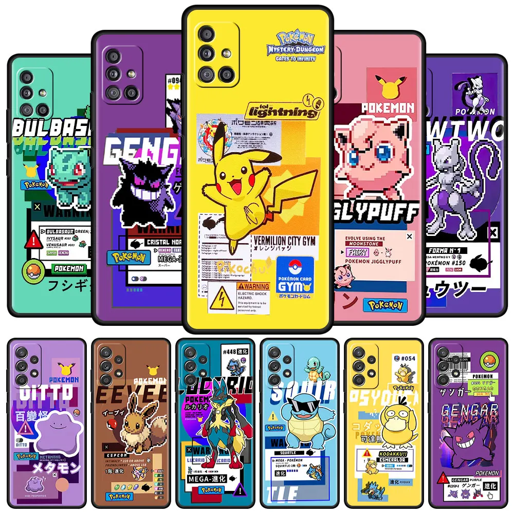 

Case For Samsung Galaxy A52 A12 A32 A51 A21s A71 A13 A53 A22 A31 A72 A03 A02s A41 Black Phone Shell Pokemon Pikachu