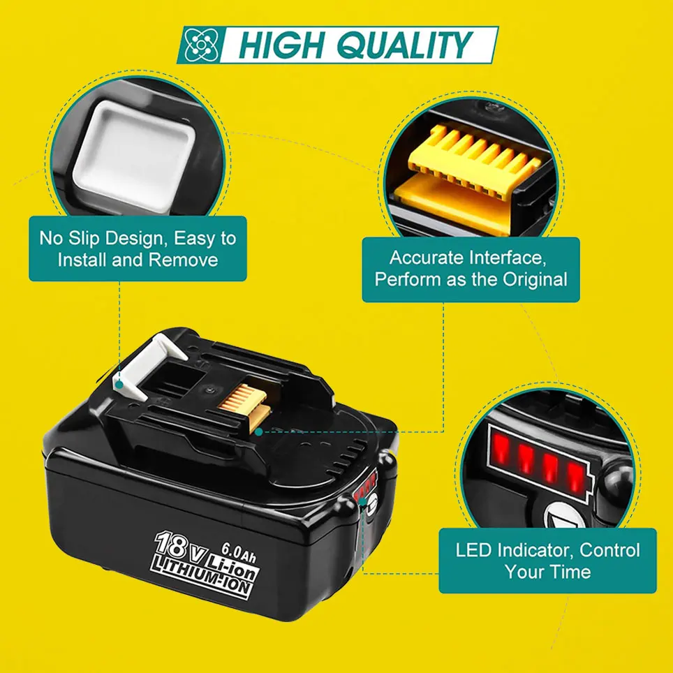 

2022 Makita 18V battery with LED indicator 18V LXT battery BL1860 BL1850 BL1850B BL1840 BL1840B BL1830 BL1830B BL1815