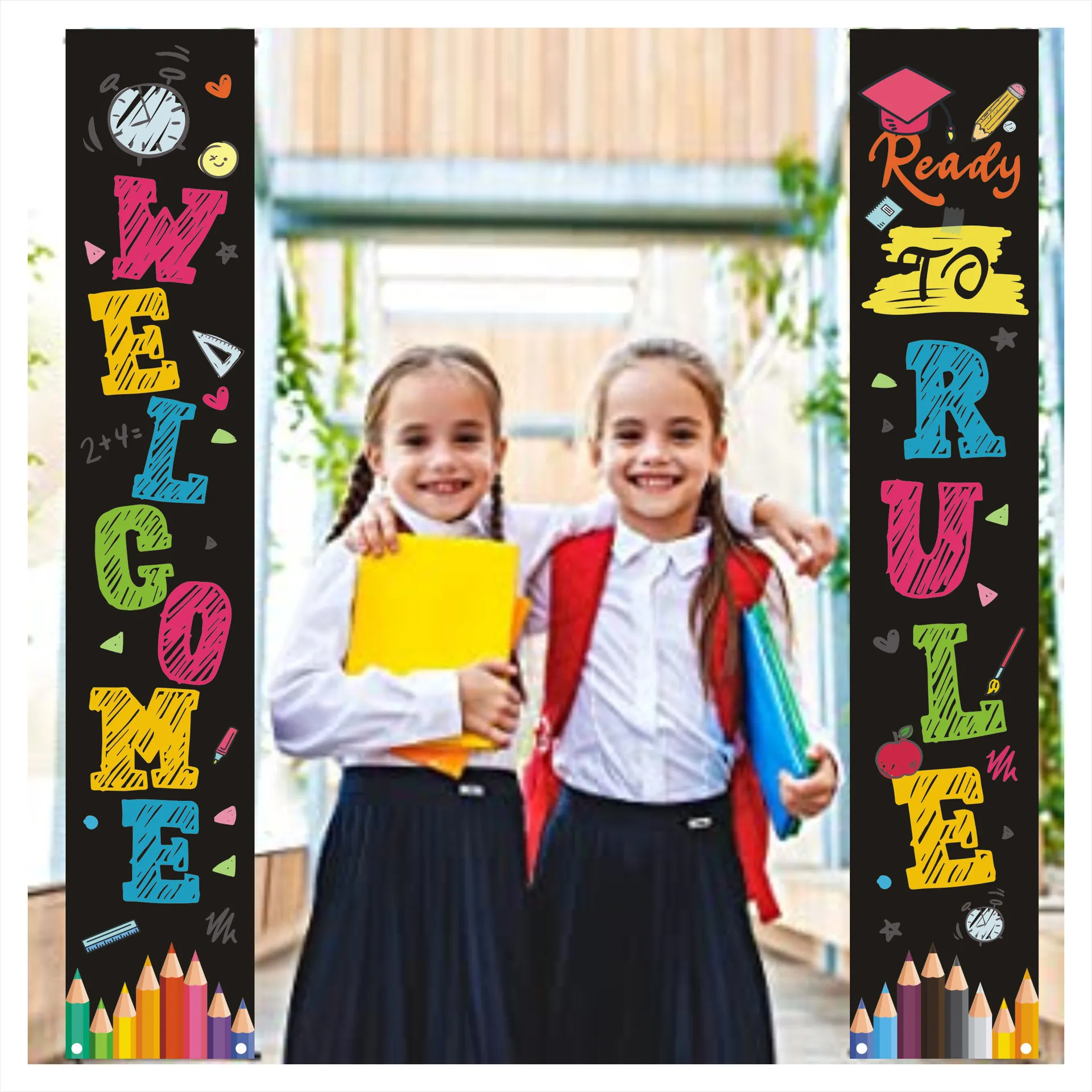 

Back to School Banner First Day of School Backdrop Hanging Poster Photo Props for Pre-School Primary High School Party Supplies