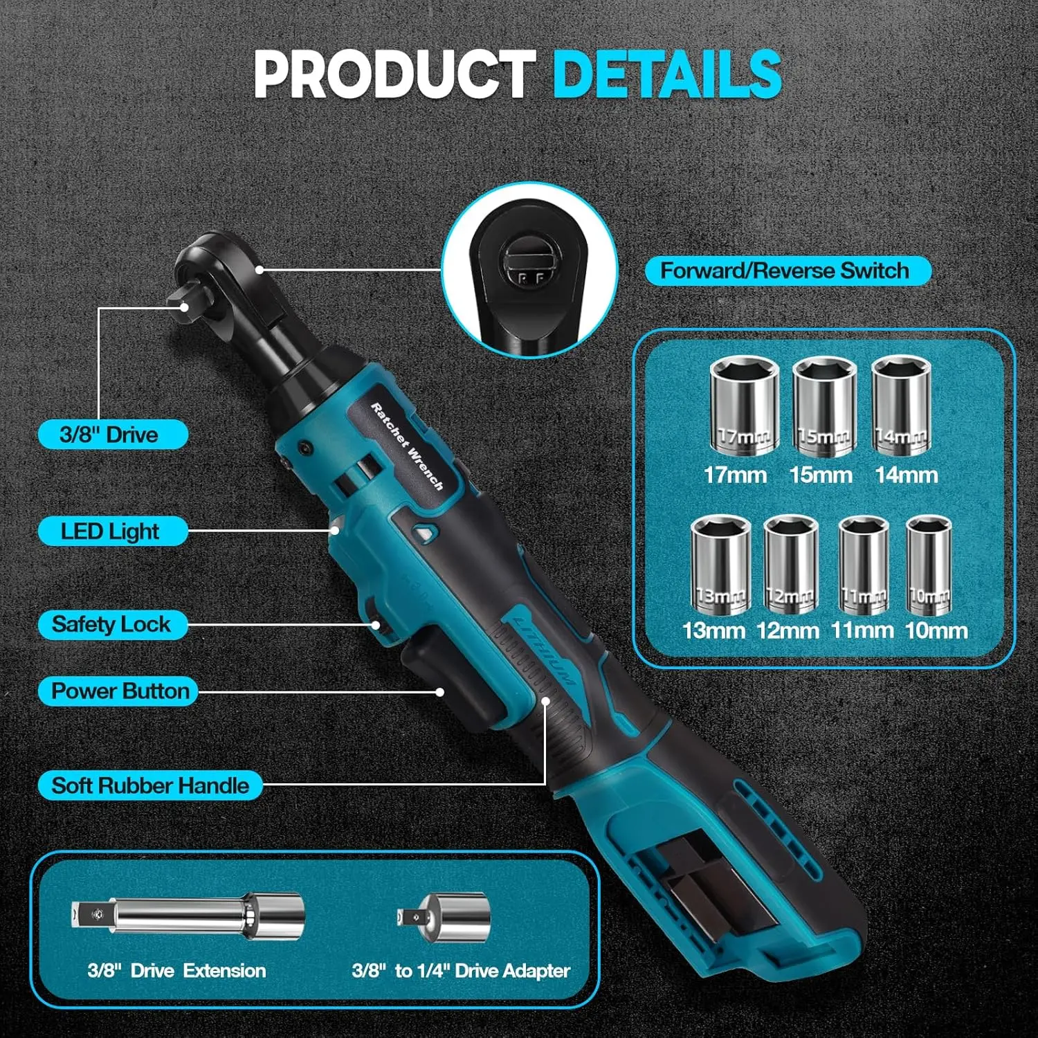 Набор гаечных ключей с храповым механизмом Makitta 3/8 дюйма 18 в 45 нм 320 об/мин
