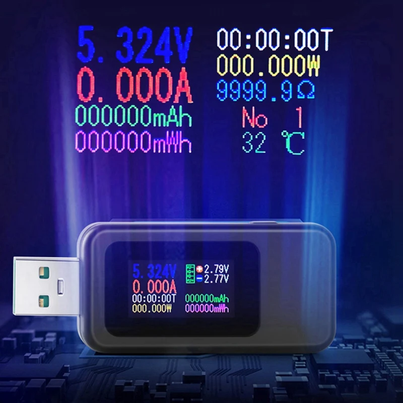 USB-тестер с цветным дисплеем 0-а 4-30 в