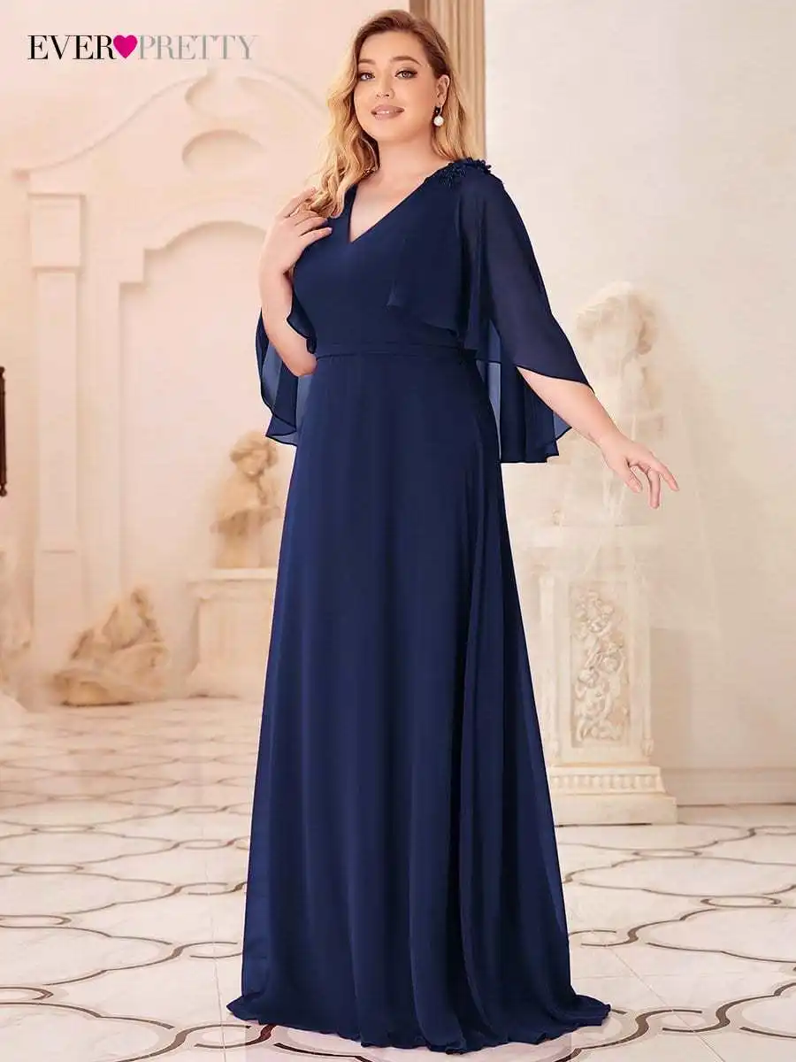 

Plus Size Elegant Women's Dresses Long V-Neck Half Sleeve Floor Length Gown 2022 Ever Pretty of Chiffon Bridesmaid Women Dress