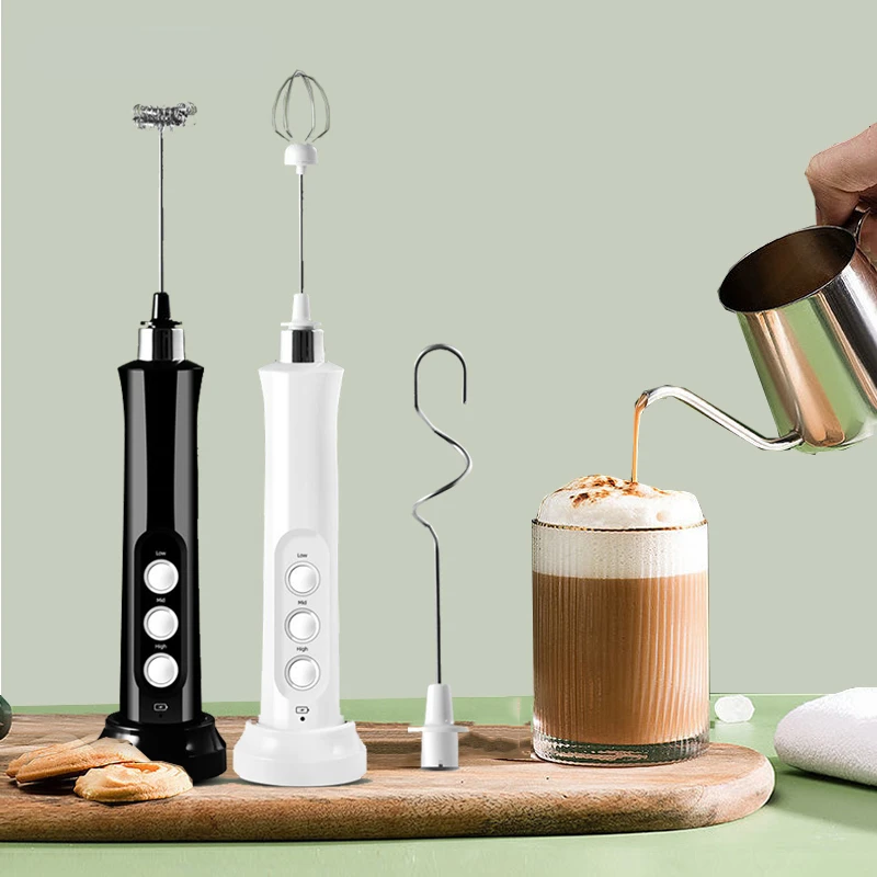 

3 In 1 Portable Rechargeable Electric Milk Frother Foam Maker Handheld Foamer High Speeds Drink Mixer Coffee Frothing Wand