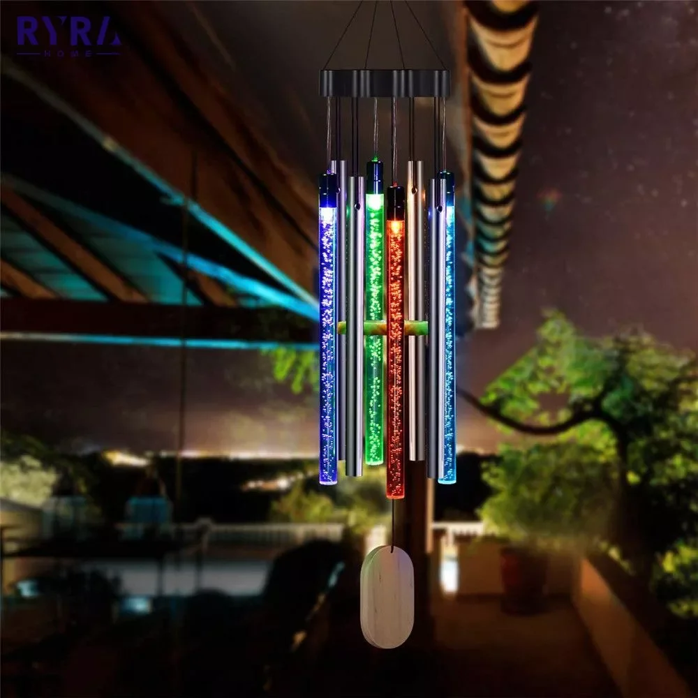 

Handmade Solar Windbell Colorful Bubble Column Wind Chime Lamp Hanging Garden Ornament Waterproof Outdoor Use For Courtyard