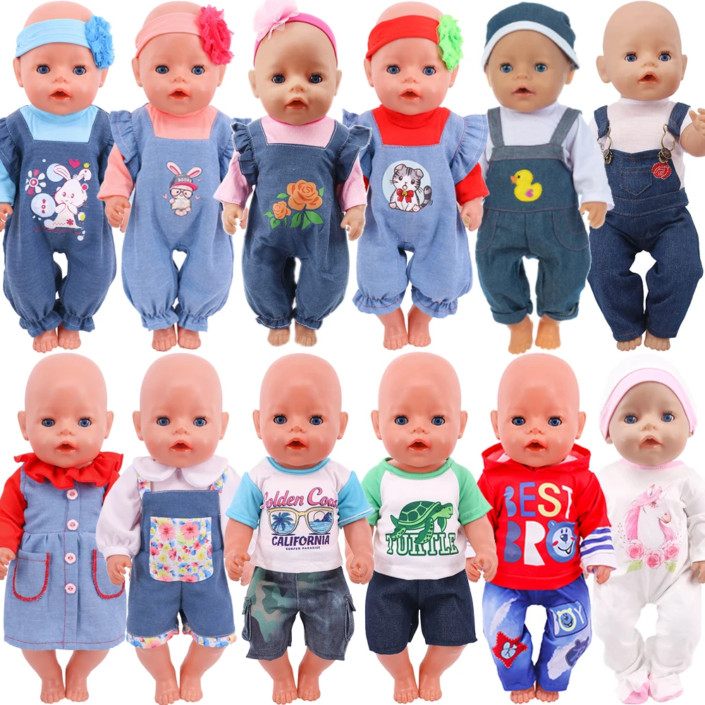 Newest Denim Suit Doll Clothes Accessories For Born Baby 43cm Items & 18 Inch American Doll Girl's Toys & Our Generation,Gift