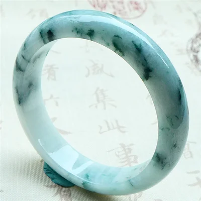 

Natural Burmese Light Blue Flower Jadeite 54mm-64mm Bracelet Elegant Princess Jewelry Best Gift for Mom and Girlfriend