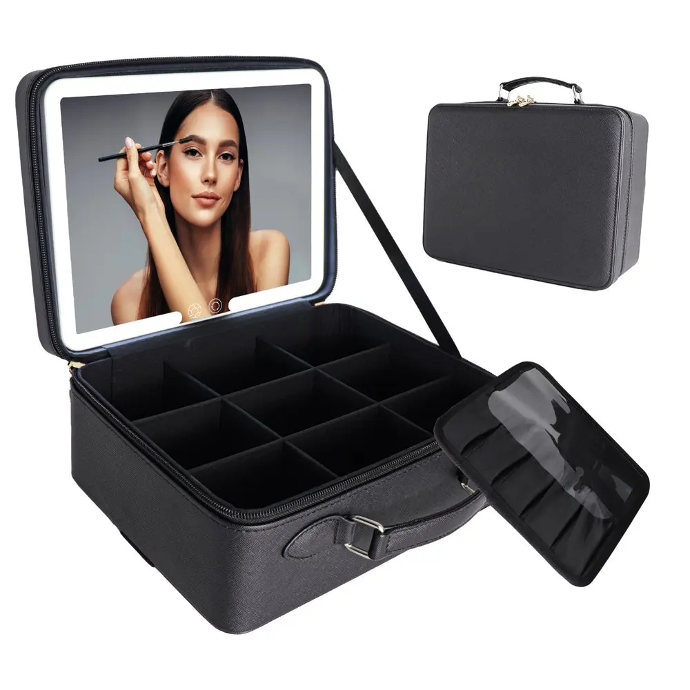 

Makeup Bag Makeup Case with Led Light Mirror & 10x Magnifying Mirror Travel Makeup Case Gifts for Teenage Girls,Black