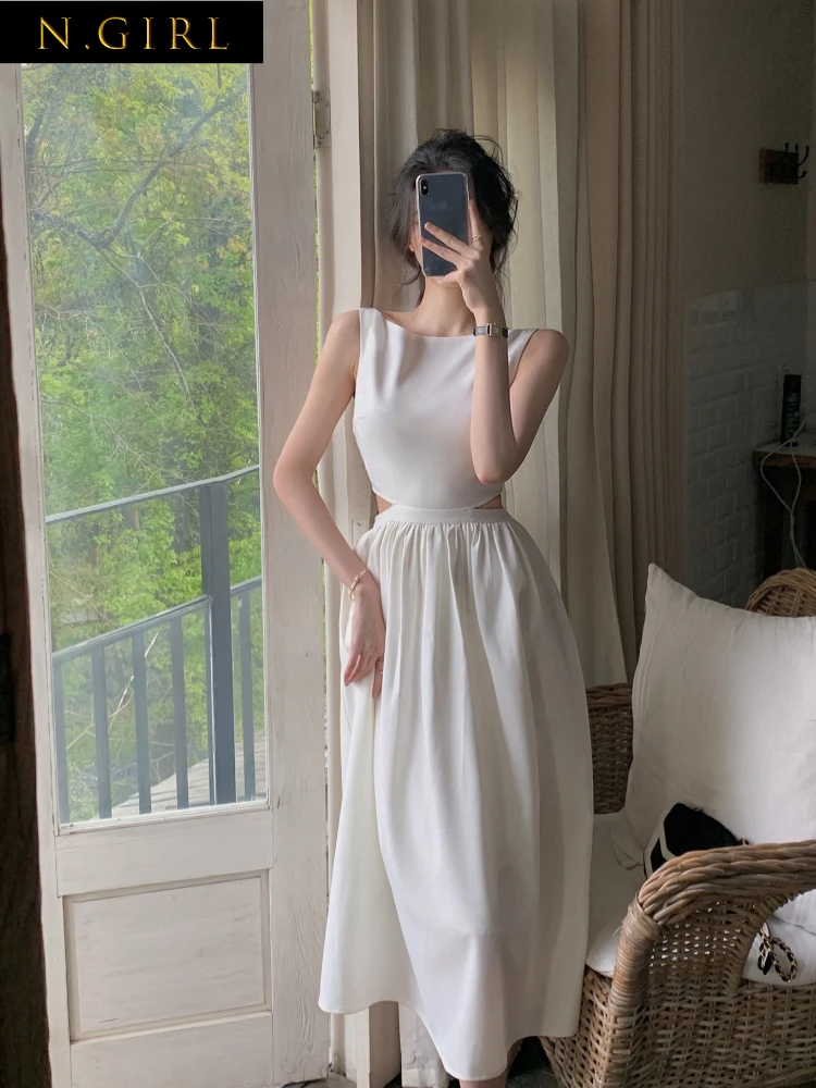 

Женское винтажное платье средней длины, элегантное однотонное белое вечерние без рукавов с воротником-лодочкой для выпускного вечера