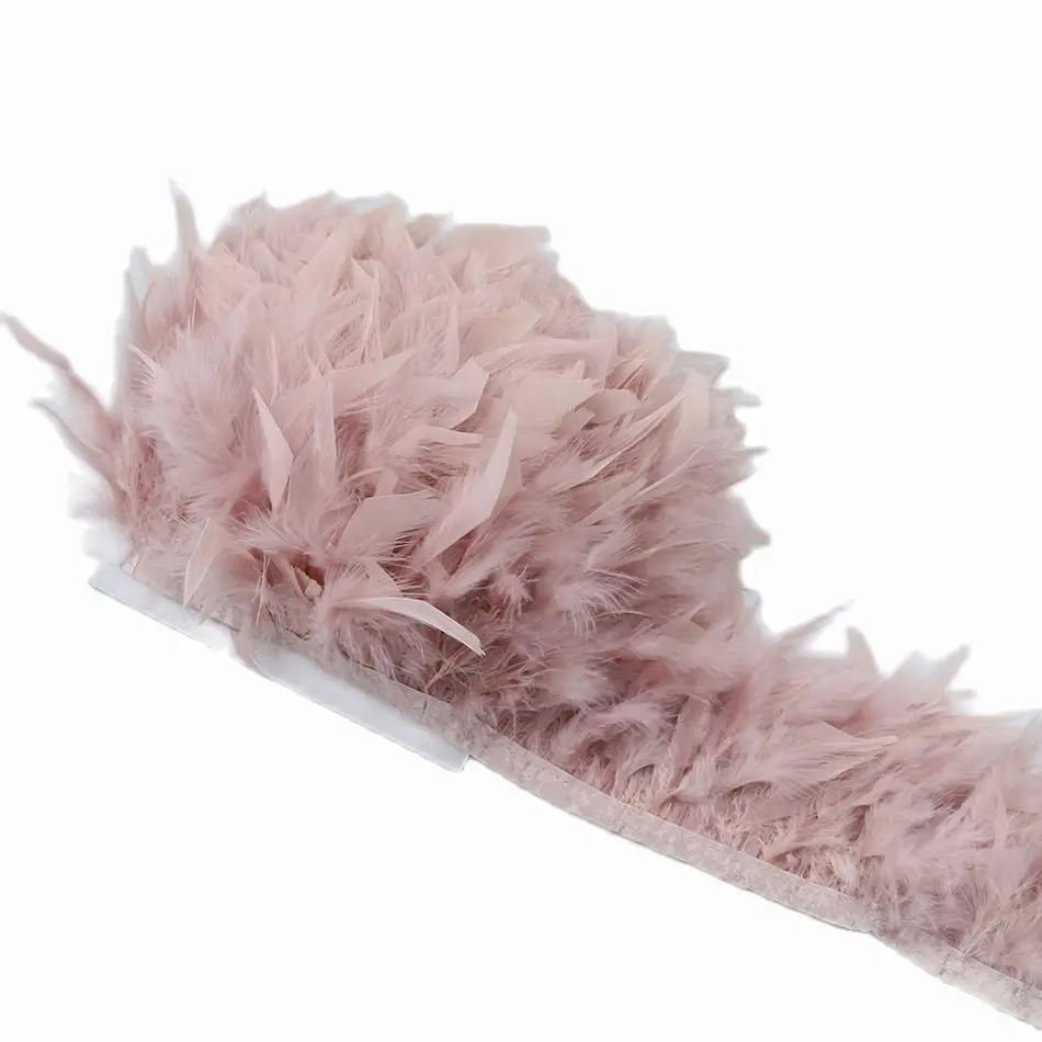 

2 Meter Leather Pnk Turkey Feathers Trim Fluffy Plumes Fringe for Crafts 10-15cm Marabou Plumage on Ribbon for Dress Decoration