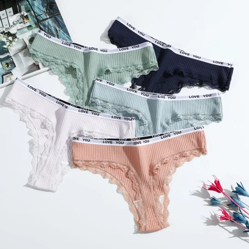 

Sexy Cotton Thong Women Lace Low Waist Panties Letter Underwear Ladies Briefs Lingere Panty Underware Female Lingerie