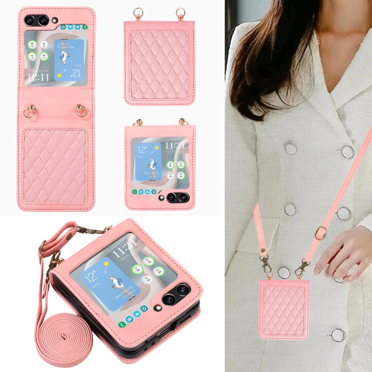 

Leather Crossbody Long Lanyard Wallet Case For Samsung Flip5 Flip4 Flip3 Galaxy Z Flip 5 4 3 Cards Holder Wallet Phone Cover Bag