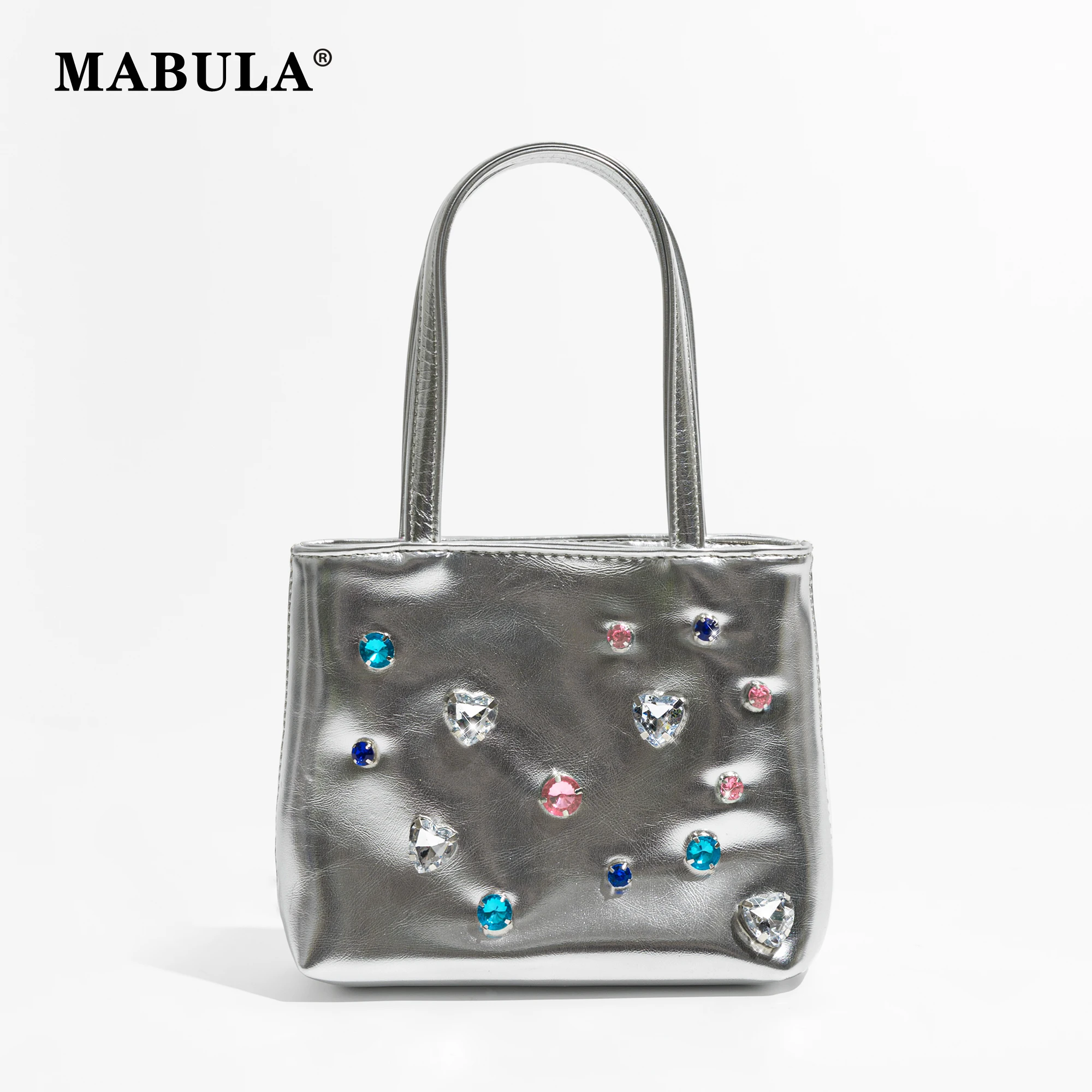 

Женская сумка-тоут с разноцветными кристаллами MABULA, трендовая Серебристая Высококачественная кожаная сумка через плечо, маленькая сумка для сотового телефона в Корейском стиле
