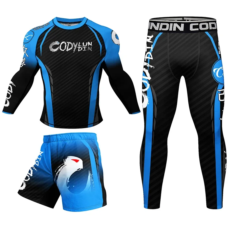 Мужской комплект для бокса компрессионный спортивный костюм бега MMA Jiu jitsu Muay Thai