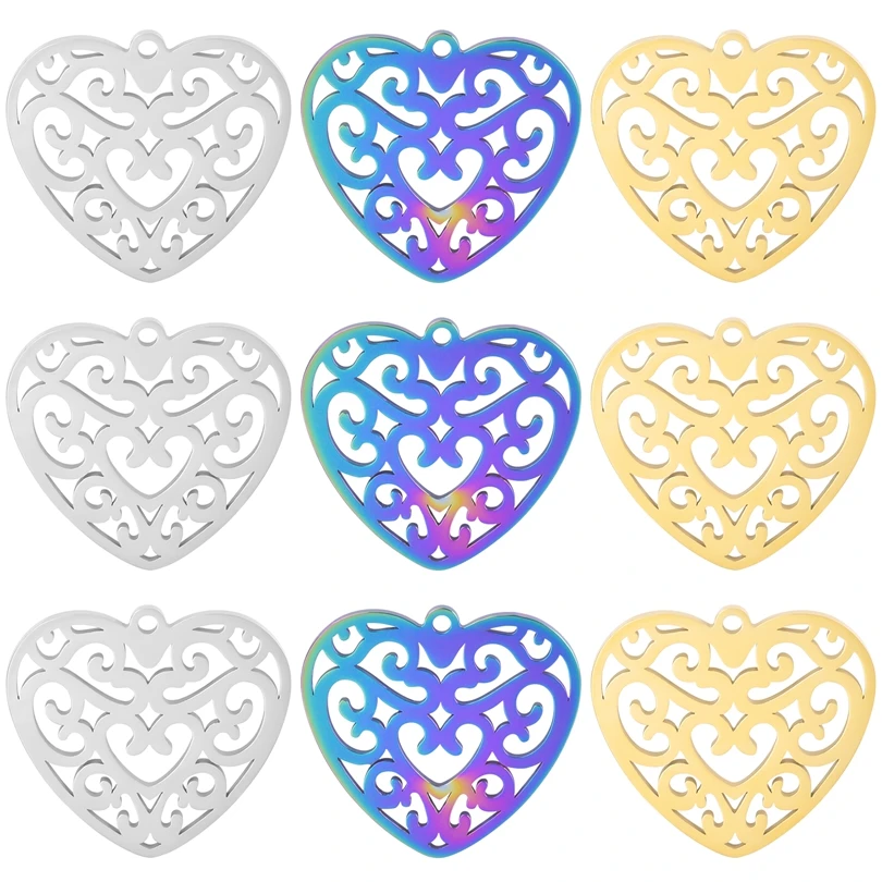 

8PCS/Lot Bulk Heart Stainless Steel Pendant Charms For Women Jewelry Findings Necklace DIY Accessories Material Supplies