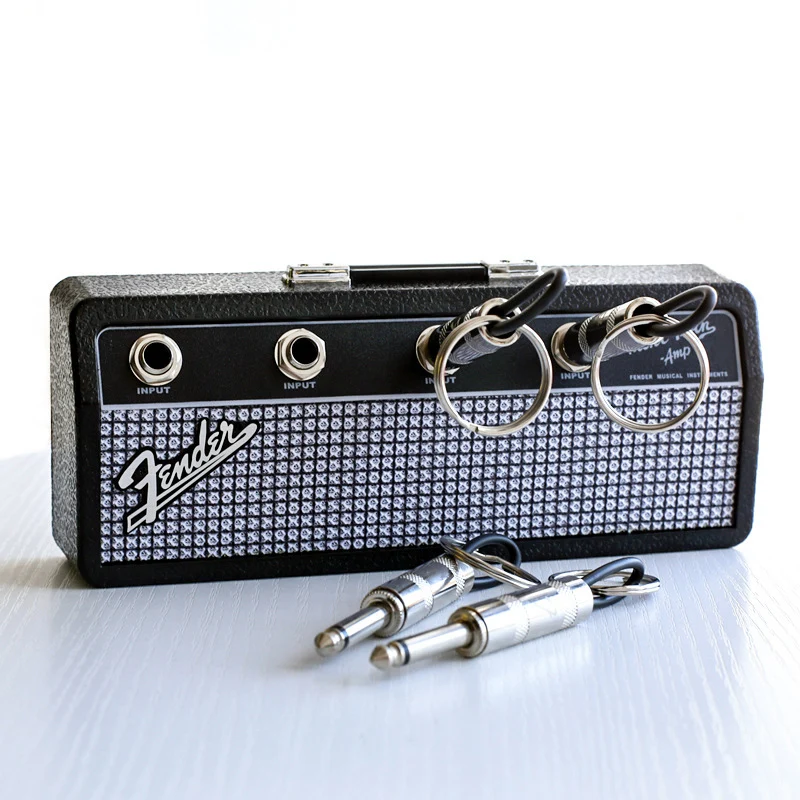 

1 Set Vintage Classic Key Storage Jack Rack With 4 Keychain For Fender Blues Music Logo Amplifie Guitar Holder Decoration Gift
