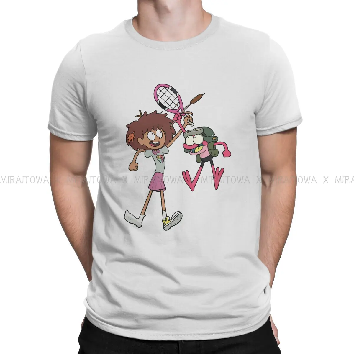 

Amphibia Frog Anime Cute Anne Boonchuy and Planter Tshirt Homme Men's Clothing Blusas Loose Cotton T Shirt For Men