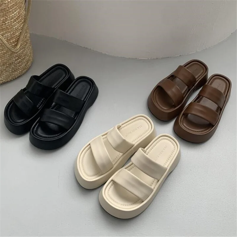 

Summer Platform Slippers Women The New Fashion Ladies Shoes Round Head Casual Sandals Woman 2023 Solid Color Light Lady Slippers