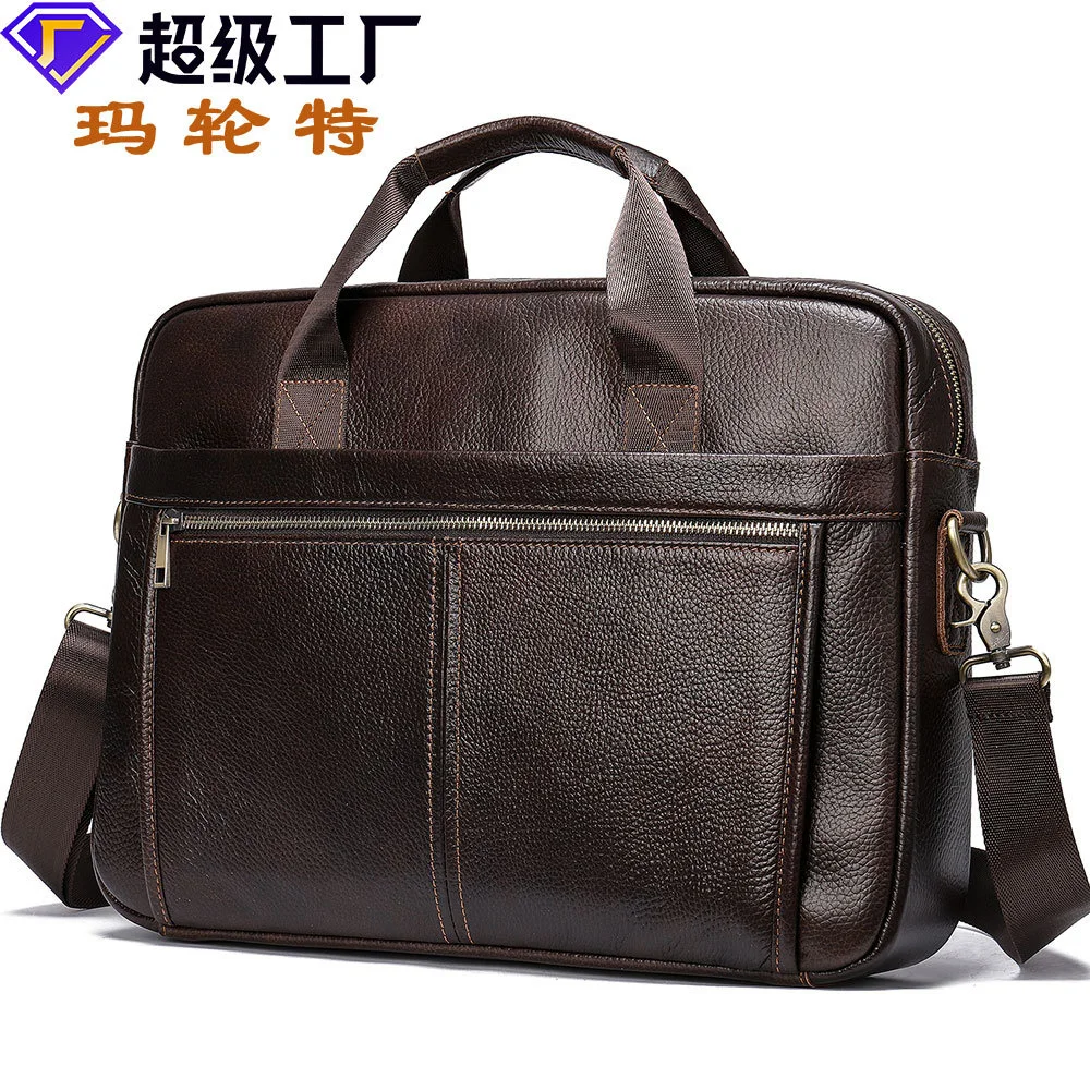 

Marlent leather business bag men's hand-held briefcase simple straddle shoulder chao8572