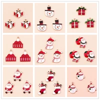 10pcs enamel christmas lovely red hat present stocking snowman santa claus charms pendants for diy jewelry making accessories