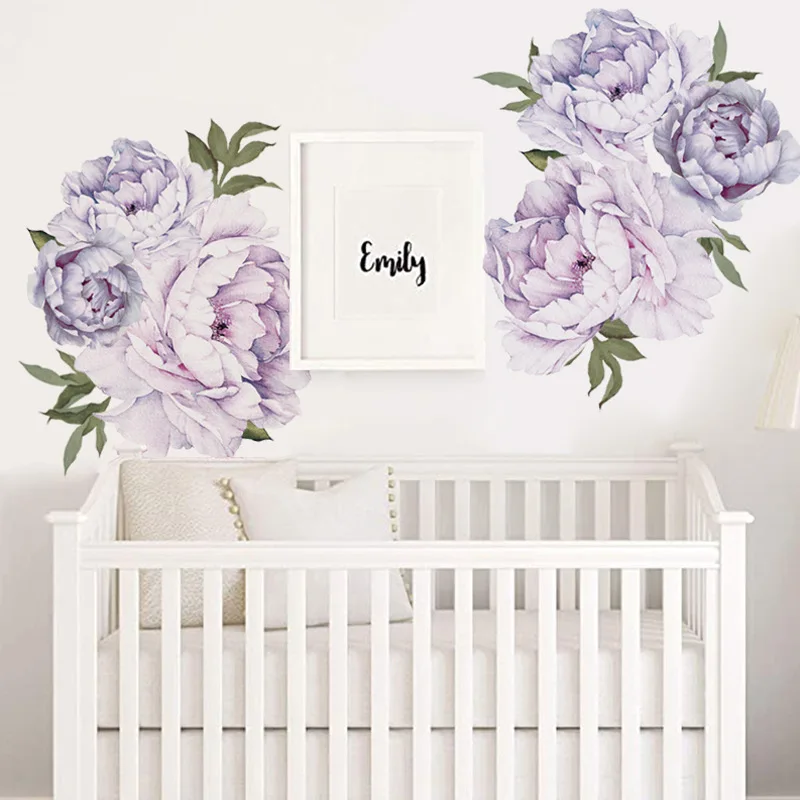 

Purple Peony Flower Group Wall Sticker PVC Self-adhesive Stickers Kitchen Living Room Bedroom Wall Decoration Wallpaper