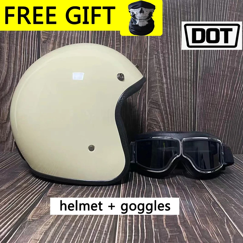 

DOT approved motorcycle retro helmet + goggles casco 3/4 open face helmet cafe racer helmet For Honda CB400 F/X CBR300R CBR500R