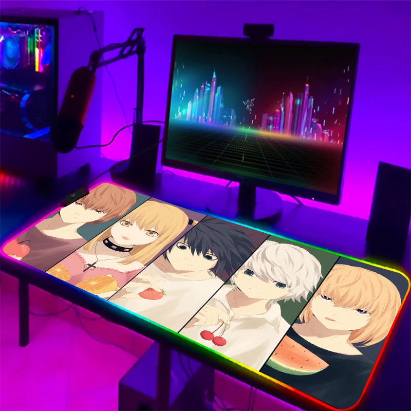 

Игровой коврик для мыши Death Note RGB, большой коврик для мыши с аниме, коврик для мыши с подсветкой XXL, коврики для мыши со светодиодной подсветко...