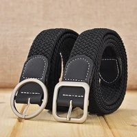 womens belt canvas woven elastic elastic trousers belt mens and womens versatile casual pin buckle belt schoolgirl