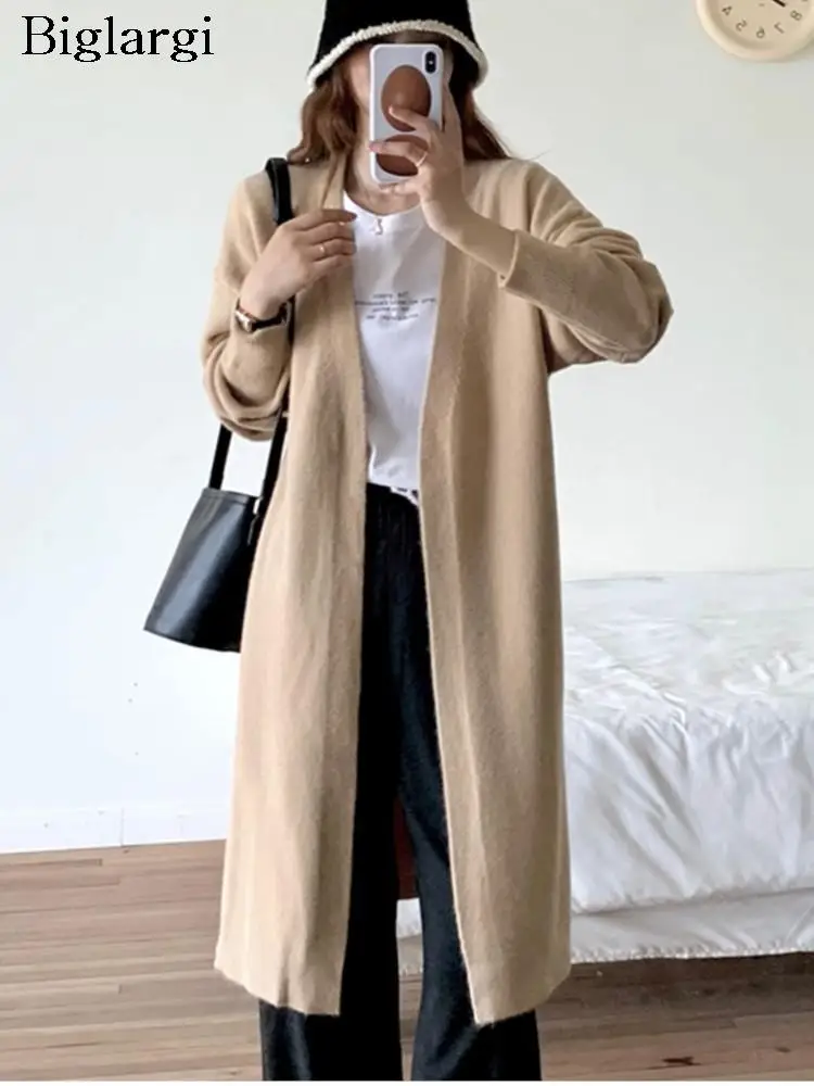 

Knitted Midi Autumn Winter Sweater Cardigan Women Korean Modis Office Loose Ladies Cardigan Long Sleeve Woman Sweater Coats 2023