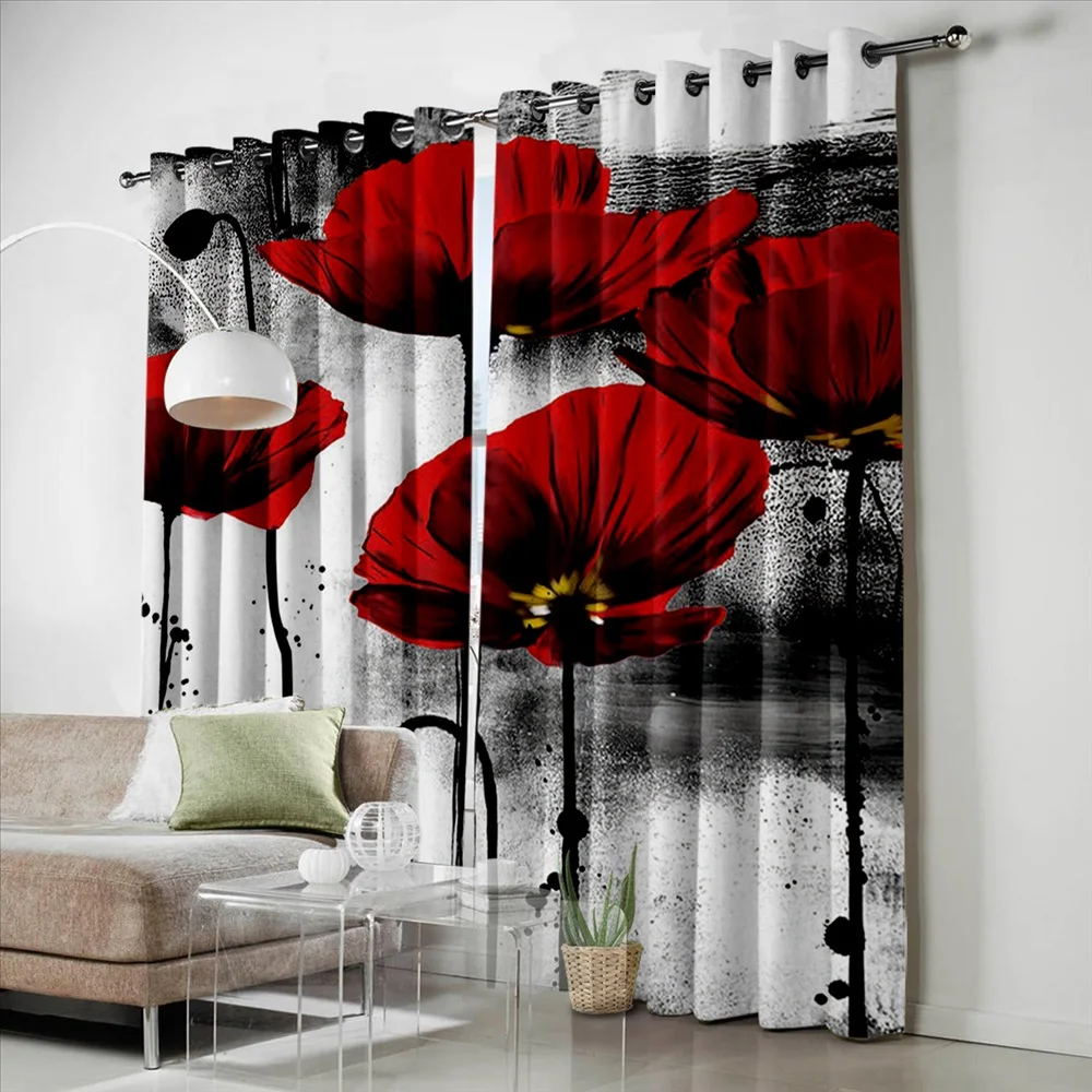 Красивая Затемняющая штора из полиэстера с красным маковым цветком китайская