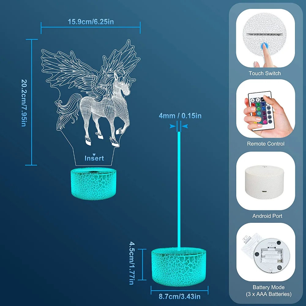 Ночные светильники с единорогом для девочек лампы спальни оптической иллюзией 16