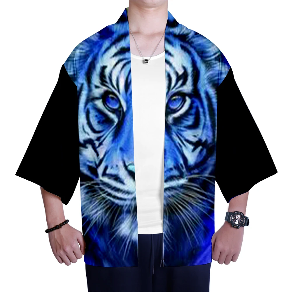 LIANSHOO 2022 New Japanese Casual Kimono Street Men's Fashion Tiger Pattern Three-quarter Sleeve Men's Clothing