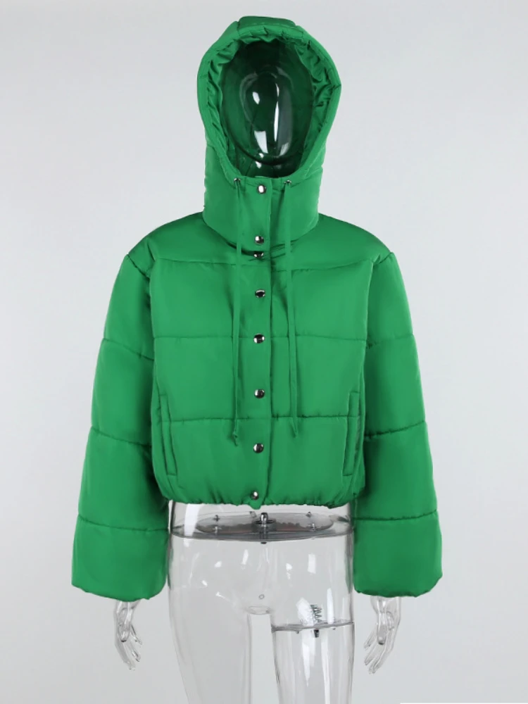 Winter Clothes Women 2023 New Style Solid Color Hooded Short Breadmaker Style Commuter Versatile Single Breasted Coat Streetwear