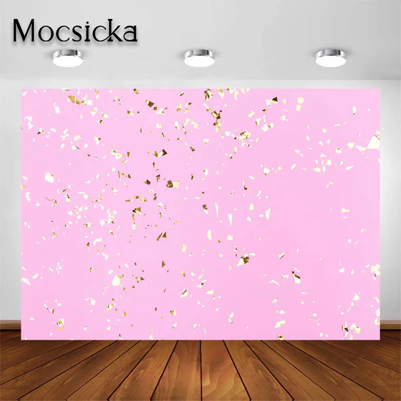 

Mocsicka Birthday Decoration Backdrop for Photography Pink Gold Flash Background Portrait Photo Studio Props Party Decor Banner