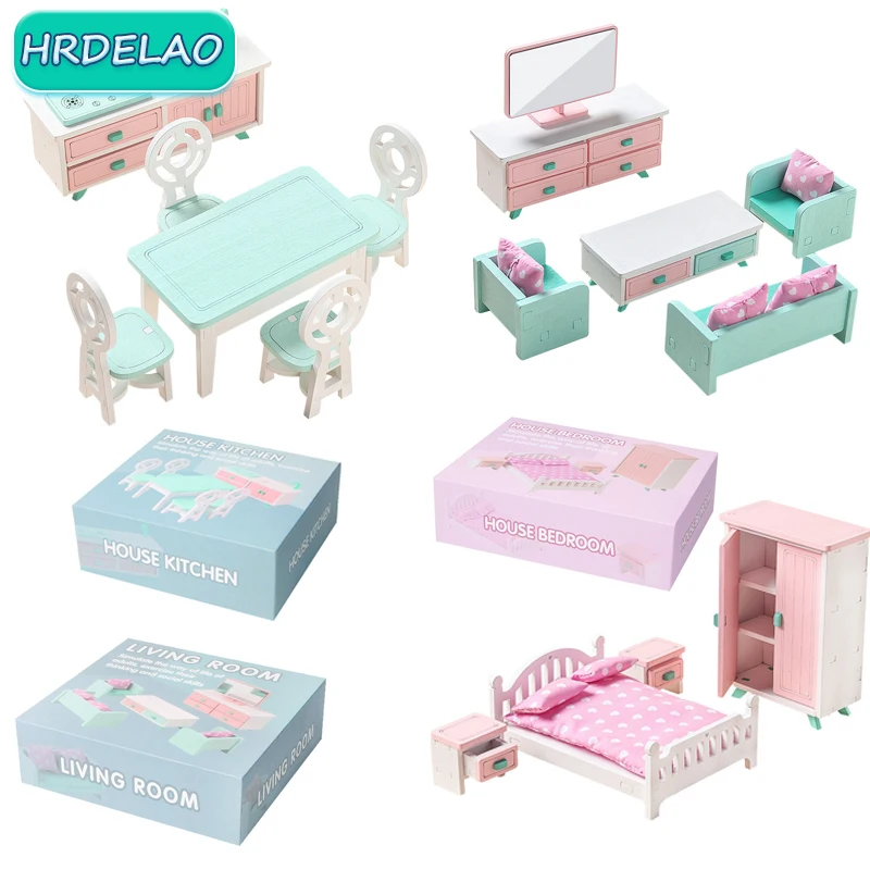 

New Baby Simulation Play House Furniture Role Play Toy Wooden Kitchen Living Rooms Bedroom Educational Toy Interactive Toy Girls